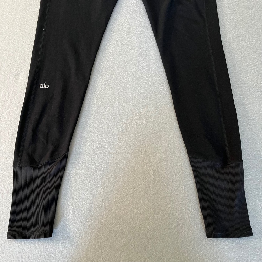Alo Yoga Womens High Waist Ribbed Cuff Leggings Black Size M Activewear Yoga - Picture 7 of 8
